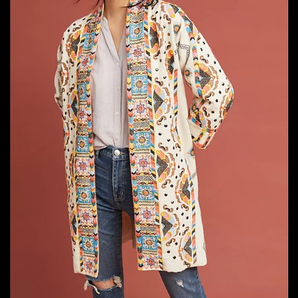 Anthropologie Colorful Patterned Trench Coat - Picture 1 of 6